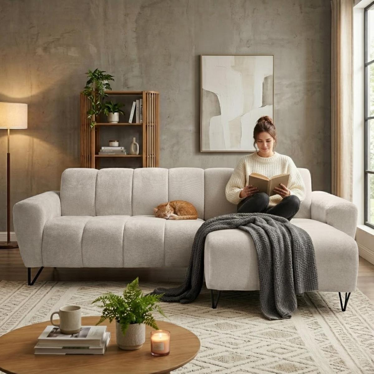 ECKSOFA Volare Mini ohne Schlaffunktion beige rechts, Storm-Stoff - Beige/Schwarz, Textil/Metall (256/165cm) - Beautysofa