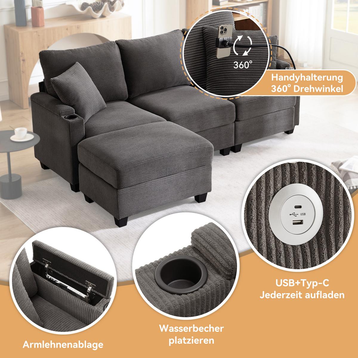 SOFA Modernes 3-Sitzer mit Stoffbezug, Grau – Komfortabel, stilvoll, langlebig, 220 x 90 x 85 cm - Grau, Holzwerkstoff/Textil (213/139cm) - Urban Meuble