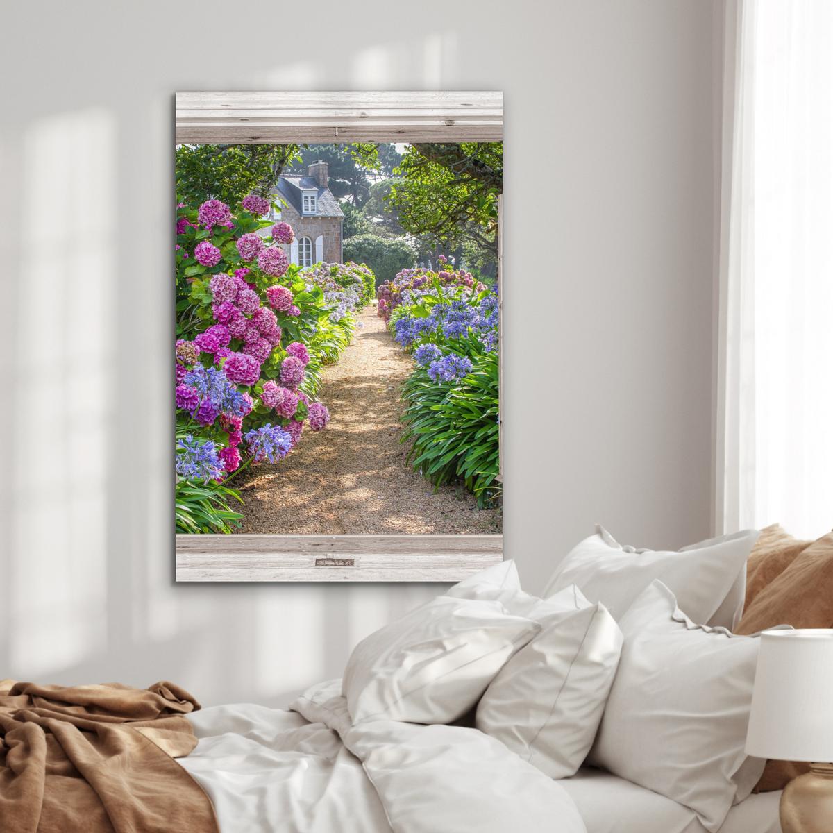METALLBILD Hortensie - Durchsichtig - Blumen - Sommer - Lila - Weg 80x120 cm - Lila, Metall (80/120cm) - MuchoWow