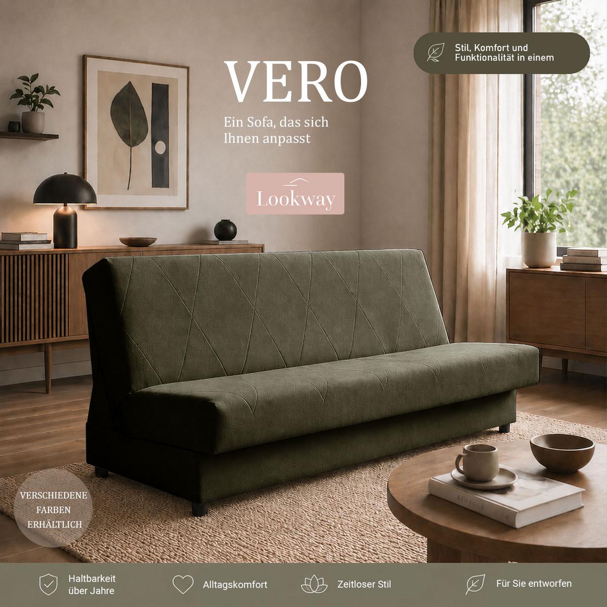 SCHLAFSOFA VERO mit Schlaffunktion Castel 39 - Grün, Textil (191/88/90cm) - Lookway