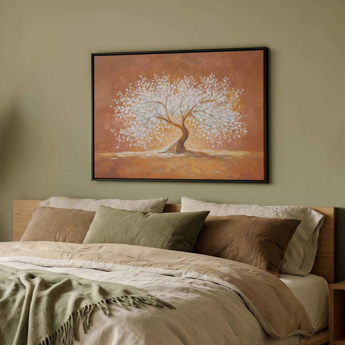 LEINWAND Bilder mit Rahmen - Abstrakt - Baum - Weiß - Blätter - 80x60 - Braun, Textil (80/60cm) - MuchoWow