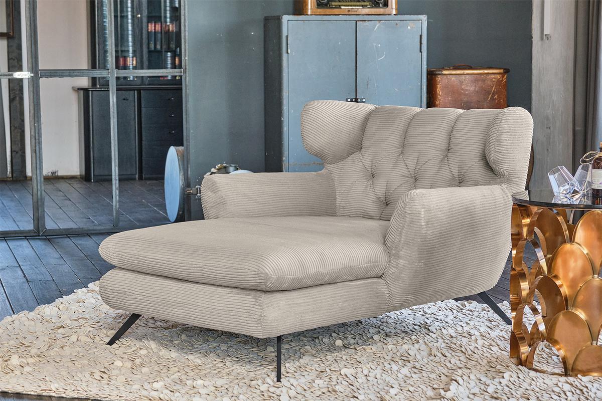 LONGSEAT CHAMRE Grau Cord - Schwarz/Grau, Textil/Metall (130/95/160cm) - KAWOLA