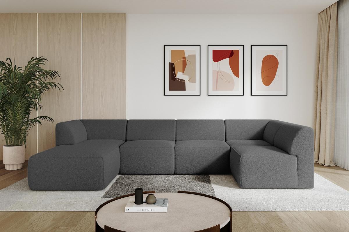 WOHNLANDSCHAFT Ottomane Links MOVO-L 345x180x78 cm Grau Bouclé - Chromfarben, Holzwerkstoff/Kunststoff (345/78/180cm) - ALTDECOR