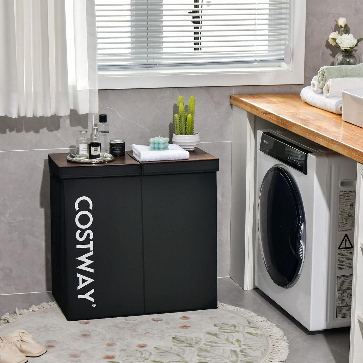 WASCHEKORB Schwarz - Schwarz, Holz (31/62/60cm) - COSTWAY