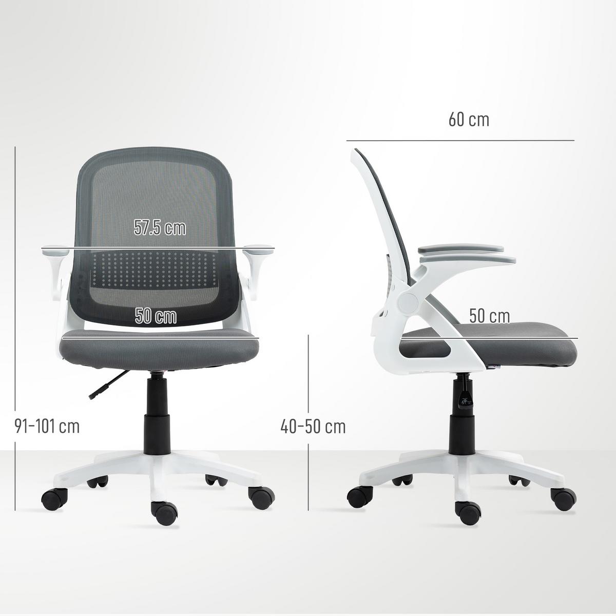 BÜROSTUHL höhenverstellbar Grau - Weiß/Grau, Kunststoff/Textil (57.5/101/60cm) - HOMCOM