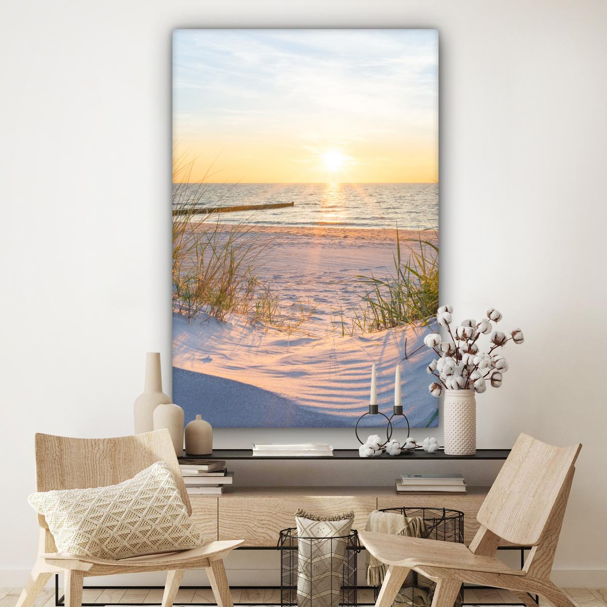 LEINWANDBILD Strand - Sonne - Düne - Gras - Sand - Horizont Deko Groß 90x140 cm - Hellblau, Textil (90/140cm) - MuchoWow