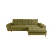 ECKSOFA im Scandi-Stil, Schlaffunktion, Bettkasten B268/T175/H86 cm, Ottomane rechts, Liegefl. 128x209 cm, Bouclé Chenille Stoff in Grün / 21015 - Eichefarben/Grün, Holz/Textil (268/175cm) - luma-home