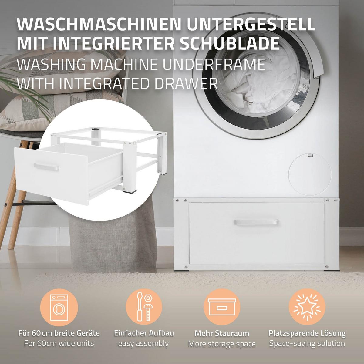 WASCHMASCHINEN UNTERGESTELL mit Schublade 63x54 cm Weißaus Stahl - Weiß, Metall (54/31.5/63cm) - ML-DESIGN