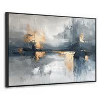 LEINWAND Bilder mit Rahmen - Kunst - Grau - Gold - Abstrakt - 90x60 - Dunkelgrau, Textil (90/60cm) - MuchoWow