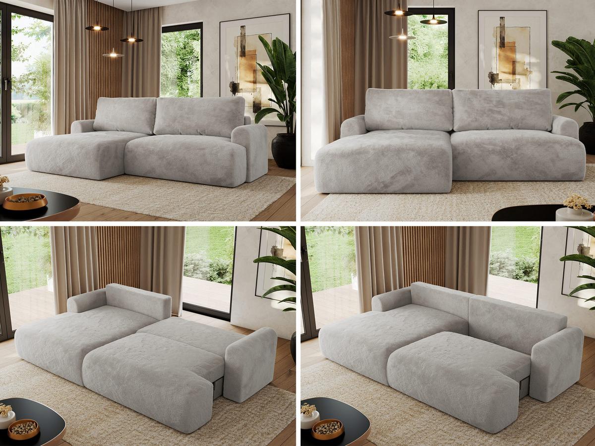 ECKSCHLAFSOFA TONO L Hellgrau Plüsch - links - Hellgrau/Schwarz, Kunststoff/Textil (260/150cm) - MKS