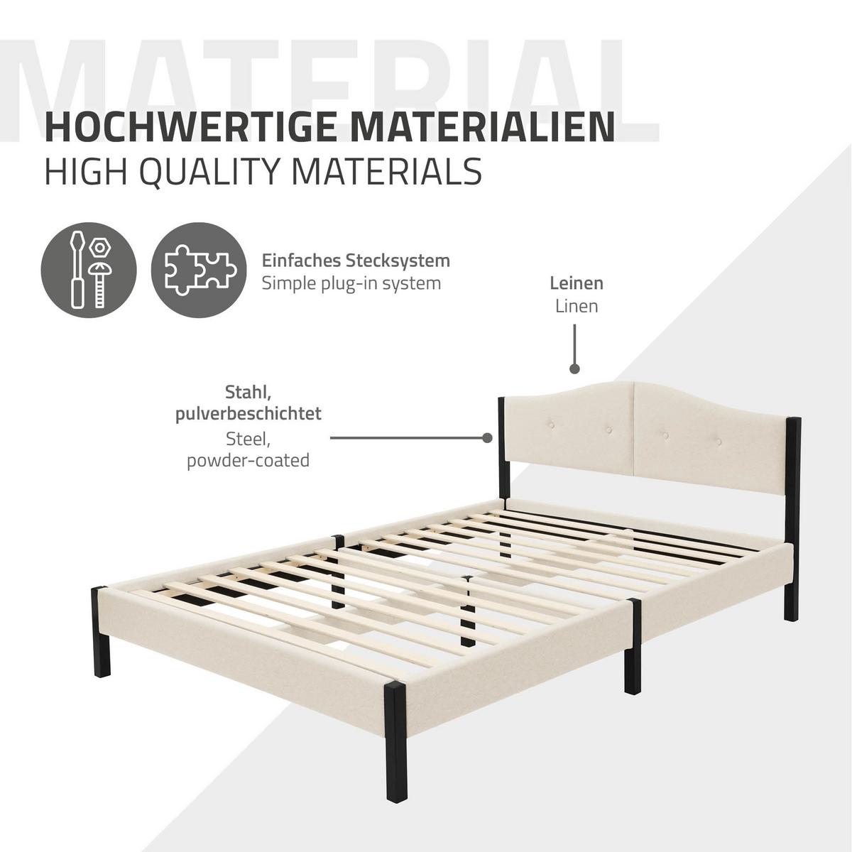 POLSTERBETT 140x200 cm Beige mit Lattenrostund Leinenstoff - Beige, Holzwerkstoff/Textil (140/200cm) - ML-DESIGN