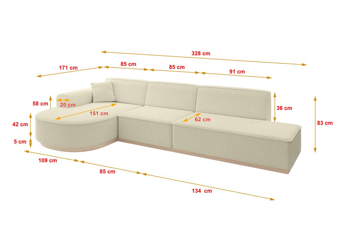 ECKSOFA Ottomane Links ARRIO-L2 - 328x171x83 cm Beige - Beige, Holzwerkstoff/Textil (328/171cm) - ALTDECOR