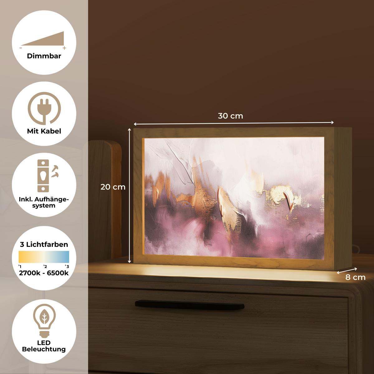WANDLEUCHTE Lila - Abstrakt - Farbe - Gold 30x20 cm - Mauve, Holzwerkstoff (30/20/8cm) - OnlyWow
