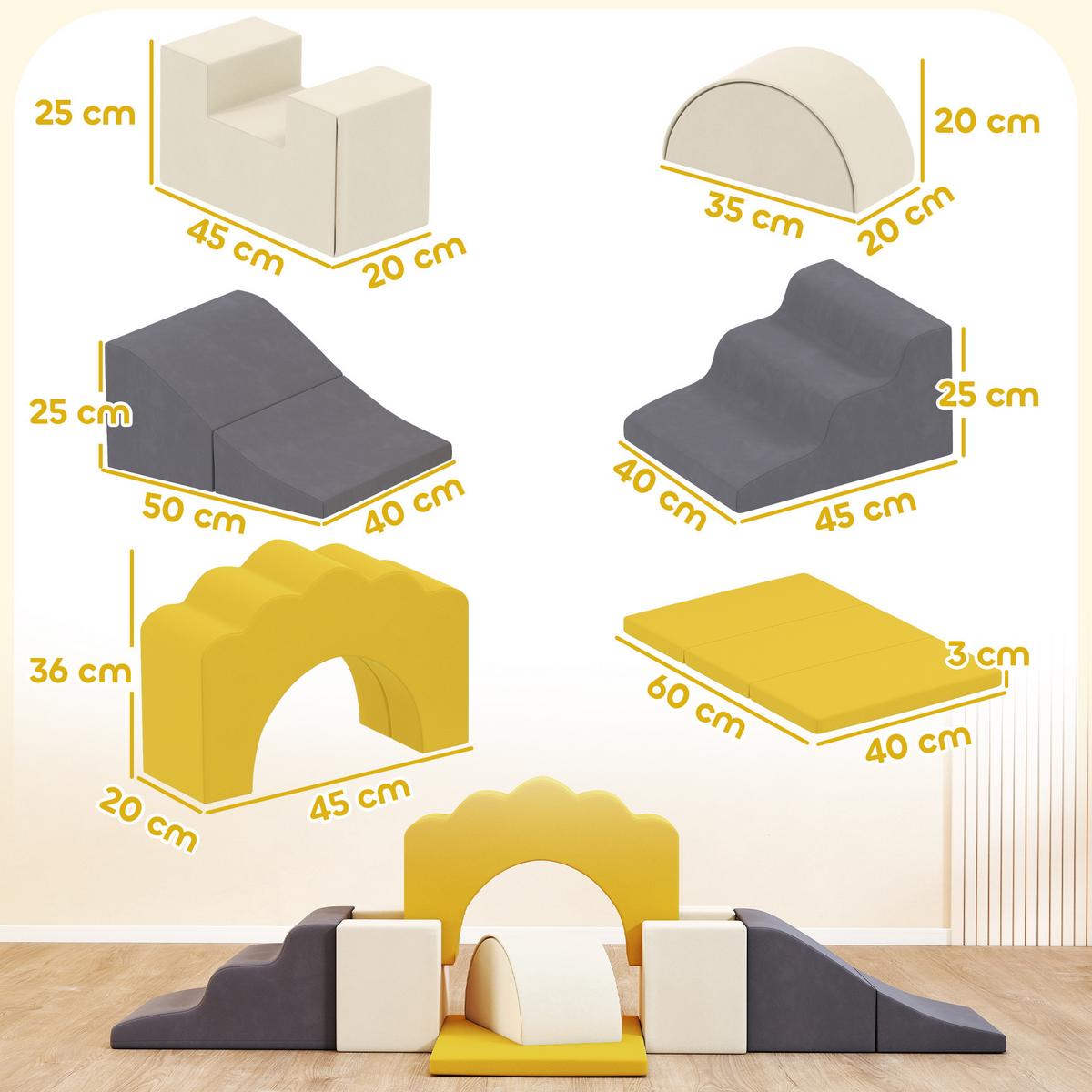SOFTPLAY-SET 7er Set Samt PU-Schaumstoff Gelb - Gelb, Textil (40/50cm) - AIYAPLAY