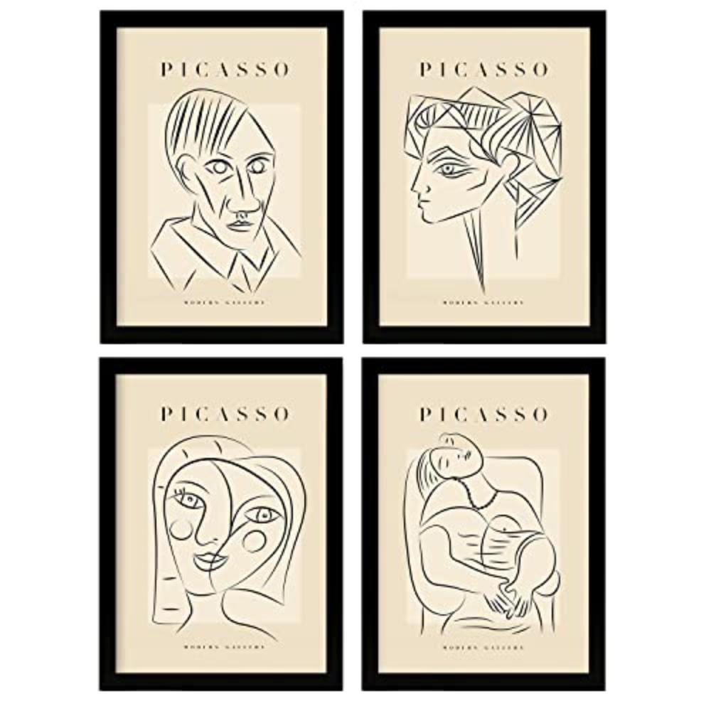 POSTER Set mit 4 PicassoSammlung von Linienporträts Ästhetische A4 Rahmenlos - Klar, Papier (29.7/3cm) - Nacnic