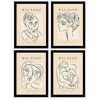 POSTER Set mit 4 PicassoSammlung von Linienporträts Ästhetische A4 Schwarzer Rahmen - Schwarz, Papier (29.7/3cm) - Nacnic