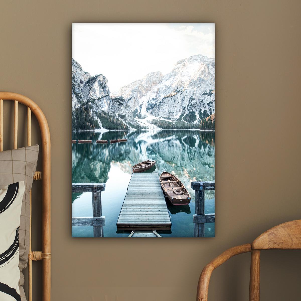 LEINWANDBILD Natur - Berge - Schnee - Wald - Boot Wanddeko 40x60 cm - Hellgrün, Textil (40/60cm) - MuchoWow