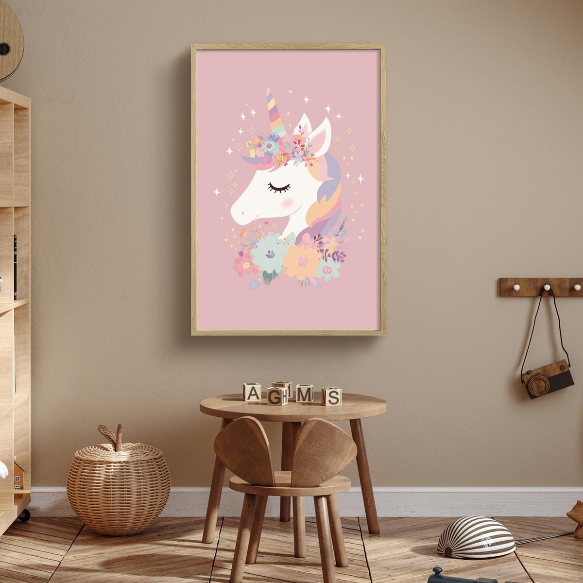 NACHTTISCHLAMPE MIT AKKU Einhorn - Rosa - Blumen 60x90 cm - Rosa, Holzwerkstoff (8/60/90cm) - OnlyWow