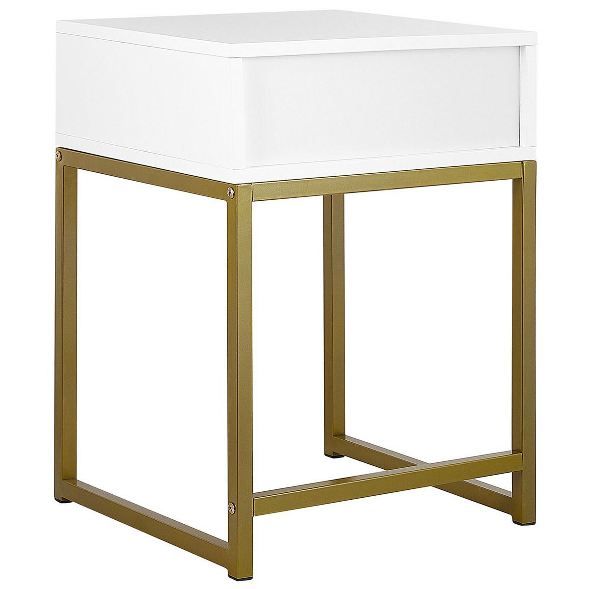 BEISTELLTISCH weiß/gold 1 Schublade quadratisch 40/40/57 cm Largo - Goldfarben/Weiß, Holzwerkstoff (40/40/57cm) - Beliani