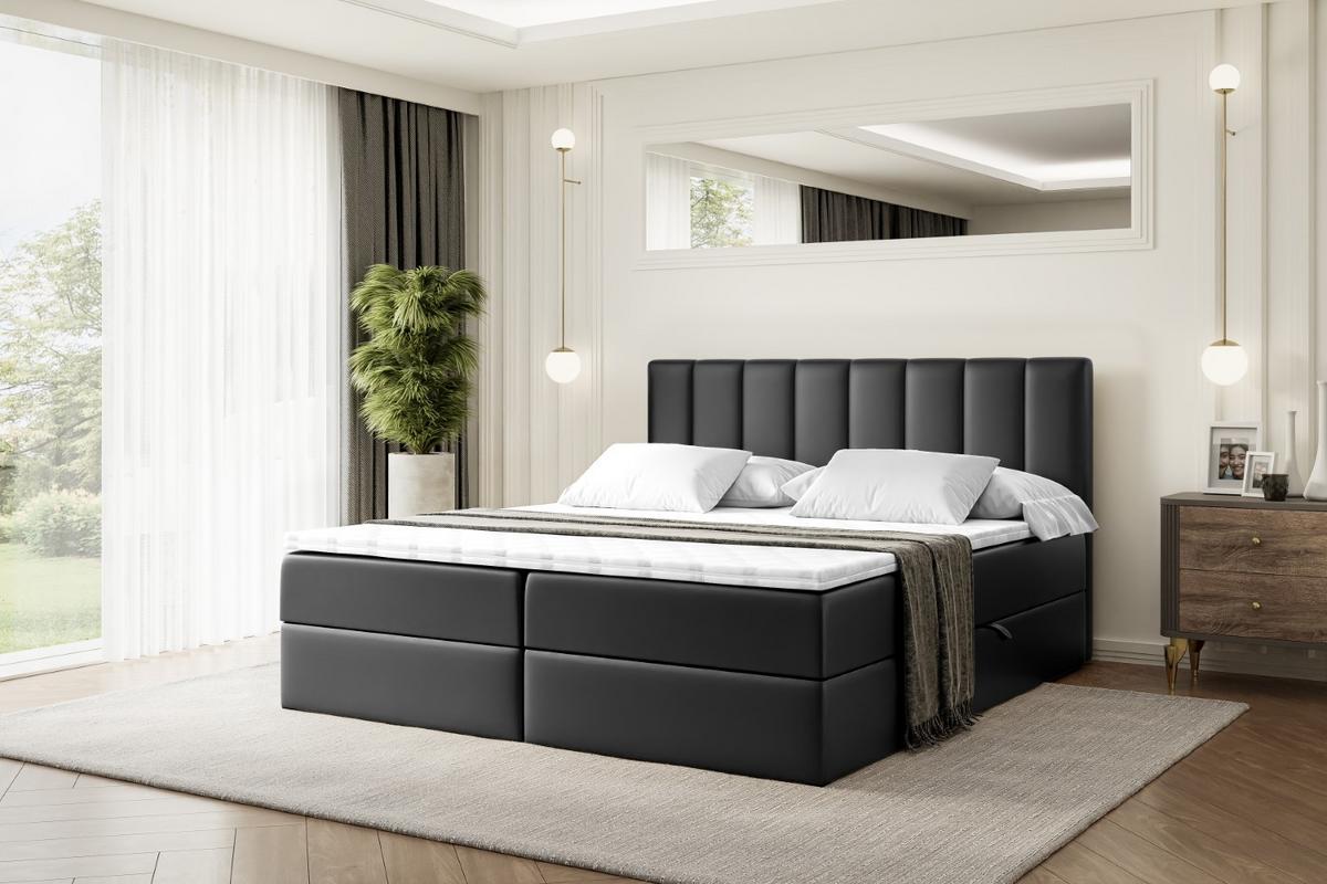 BOXBETT mit Matratze H4 und Lattenrost - OTTA - 140x200 cm - H4 - Schwarz Hochglanz - Schwarz Hochglanz, Holzwerkstoff (140/200cm) - ALTDECOR