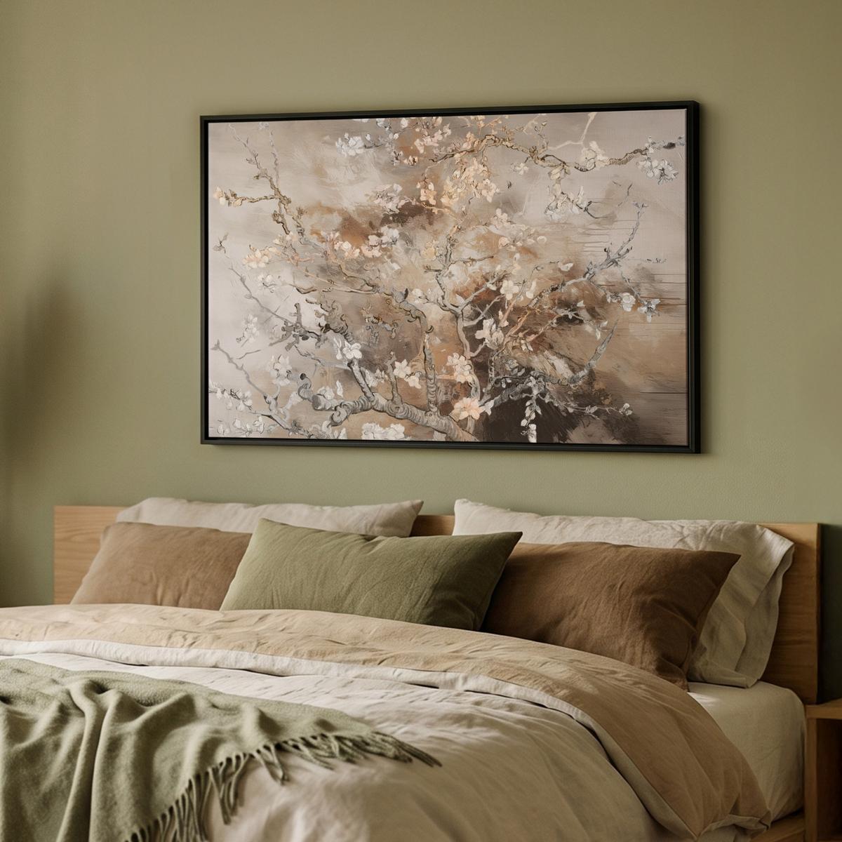 LEINWAND Bilder mit Rahmen - Mandelblüte - Kunst - Van Gogh - Beige - Abstrakt - 90x60 - Braun, Textil (90/60cm) - MuchoWow