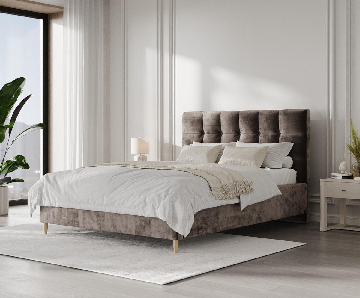 POLSTERBETT Cora 180/200 cm Braun im Lotta Stoff - Naturfarben/Braun, Holz/Holzwerkstoff (180/200cm) - AltaBeds