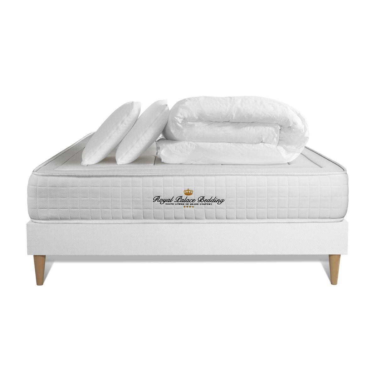 BETT Balmoral Memory-Schaum 160 x 200 cm h3 - Kit Bettgestell Weiß - Mit Kissen und Bettdecke - Beige/Weiß, Karton/Holz (160/200cm) - ROYAL PALACE BEDDING