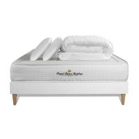 BETT Balmoral Memory-Schaum 160 x 200 cm h3 - Kit Bettgestell Weiß - Mit Kissen und Bettdecke - Beige/Weiß, Karton/Holz (160/200cm) - ROYAL PALACE BEDDING