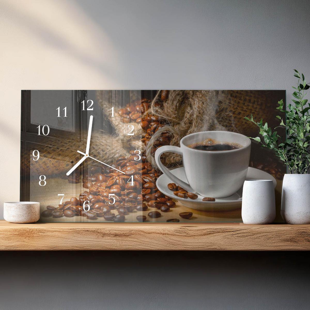 WANDUHR aus Glas 60x30 cm - Kaffee - Braun, Glas (60/30/0.4cm) - TULUP