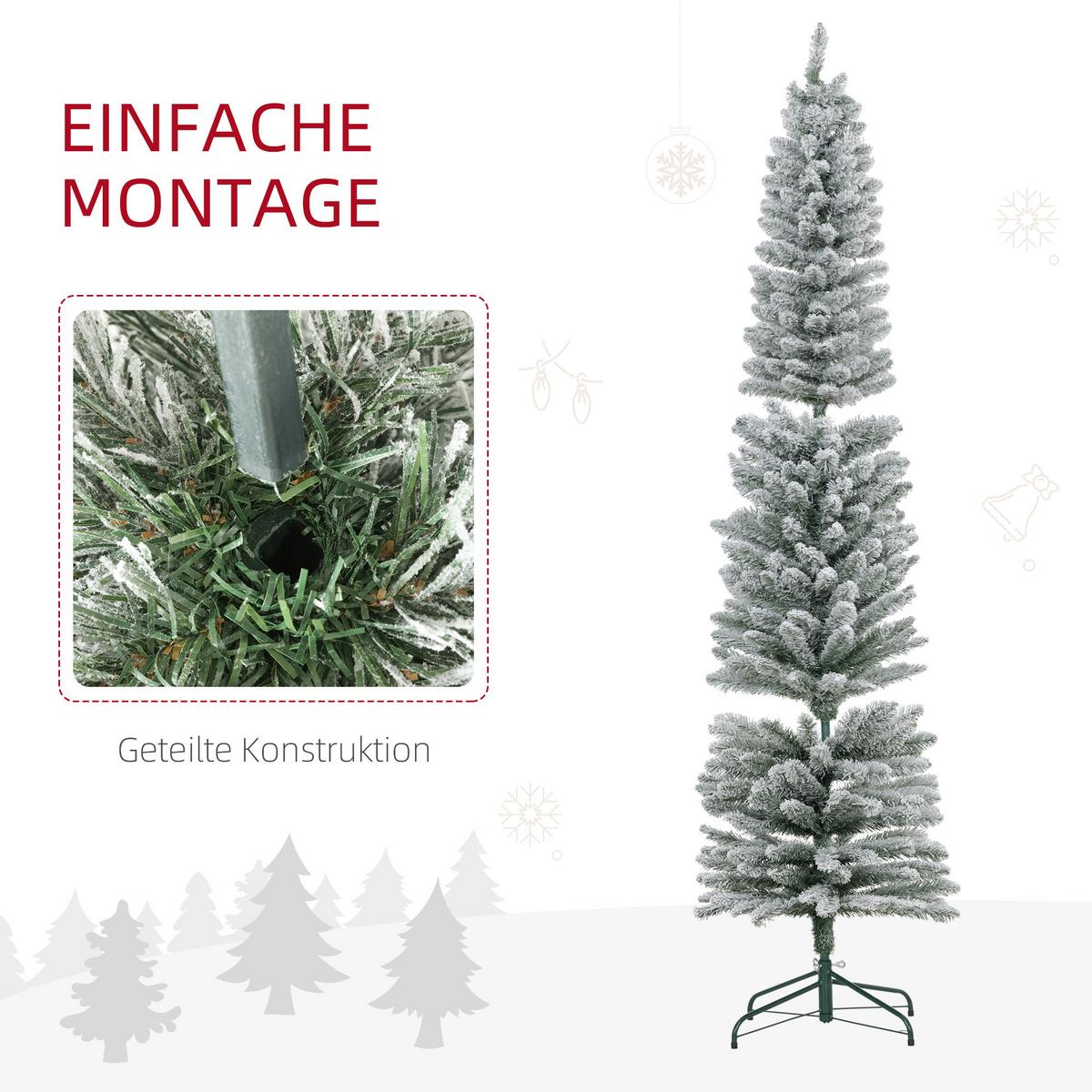 KÜNSTLICHER Weihnachtsbaum 210 cm mit 180 LED-Lichten faltbar Standfuß Grün+Weiß - Weiß/Grün, Kunststoff/Metall (210cm) - HOMCOM