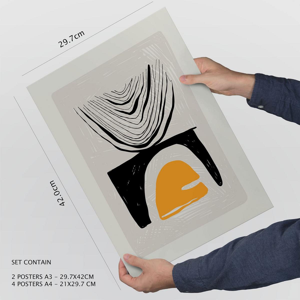 POSTER Set Mit 6 In Schwarzer Tinte Früchte Künstlerische Und Abstrakte Drucke Für Innenarchitektur A3 & A4 Rahmen Aus Hellem Holz - Beige, Papier (29/3cm) - Nacnic