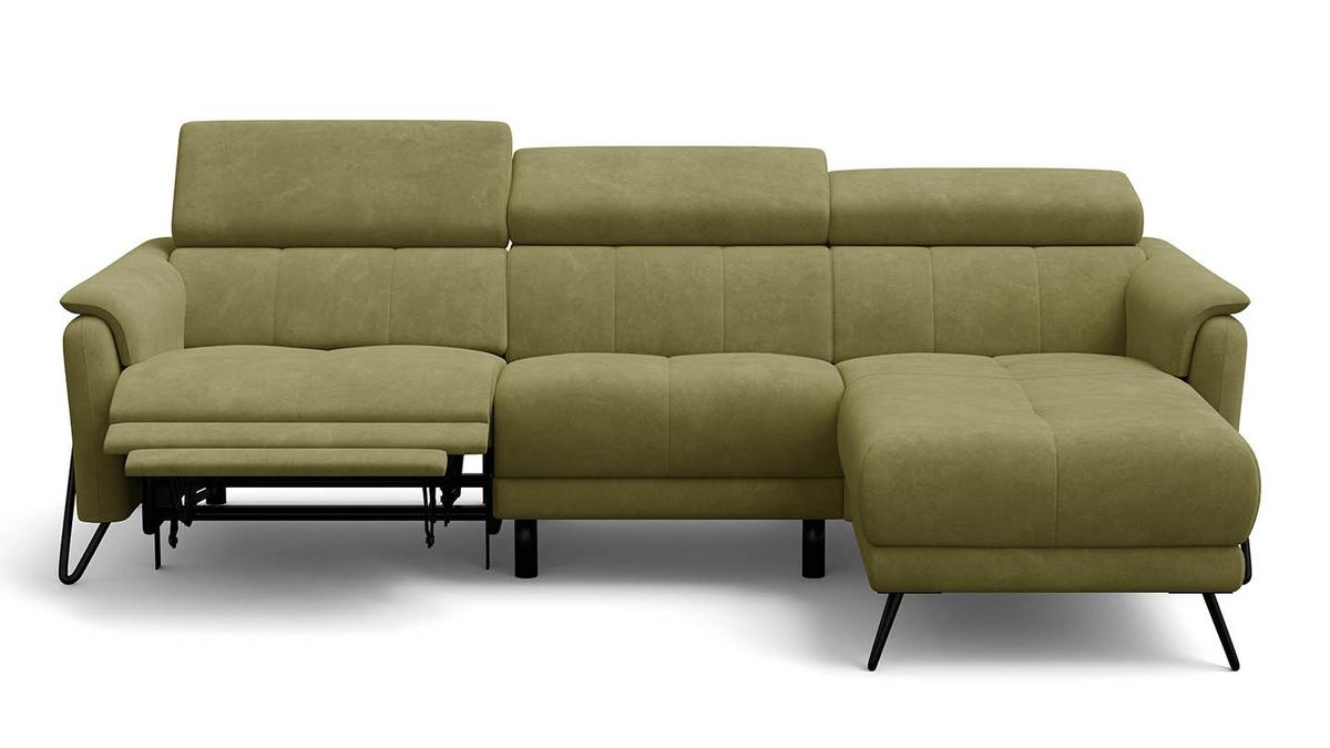 ECKSOFA RODEN 4-Sitzer mit Relax, olive, Veloursstoff - Grün, Holz/Textil (268/92cm) - Wozimo