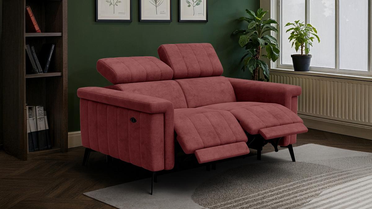 RELAXSOFA NORDEL 2-Sitzer, bordeaux - Bordeaux/Schwarz, Holz/Textil (150/80/105cm) - Wozimo