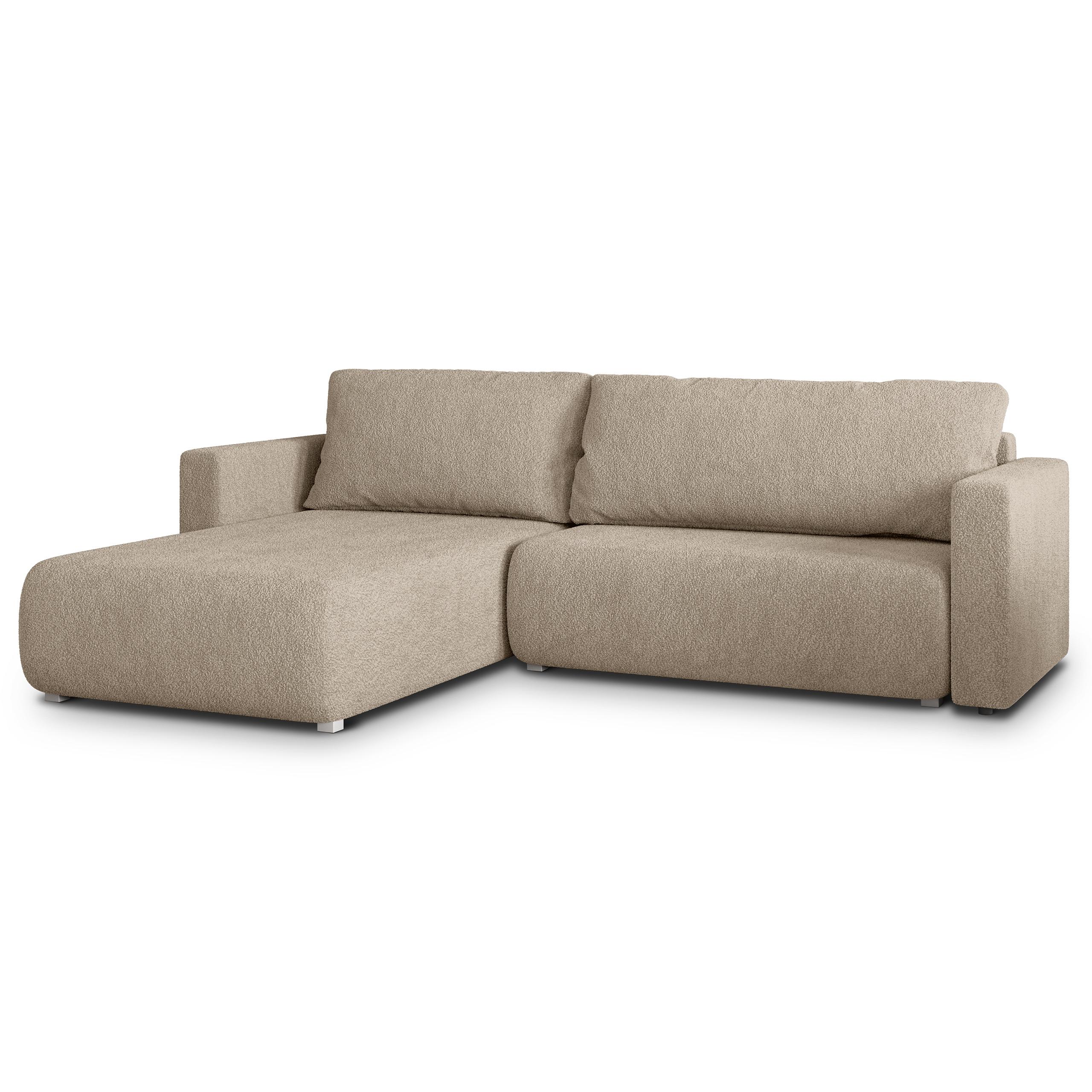 ECKSOFA TURIN N Beige Bucle-Stoff mit Schlaffunktion - Beige/Grau, Holz/Kunststoff (265/183cm) - MASSENO