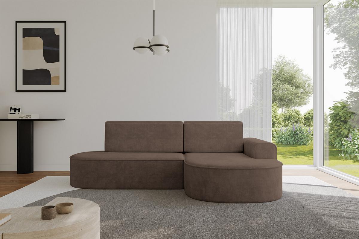 ECKSOFA mit Schlaffunktion und Bettkasten Ottomane Rechts MARI-L1-S - 283x167x73 cm Braun Velours - Schwarz/Bronzefarben, Holzwerkstoff/Kunststoff (167/283cm) - ALTDECOR