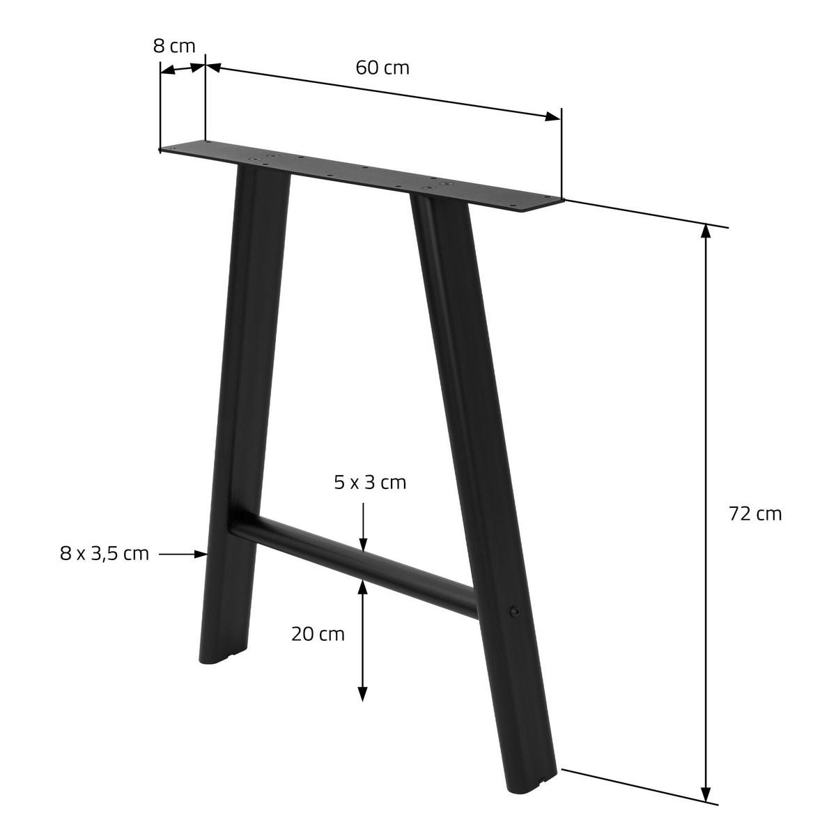 TISCHBEINE Metall Schwarz 2er Set 60x72 cm Flach Tischgestell A-Form aus Stahl - Schwarz, Metall (8/72/60cm) - ML-DESIGN