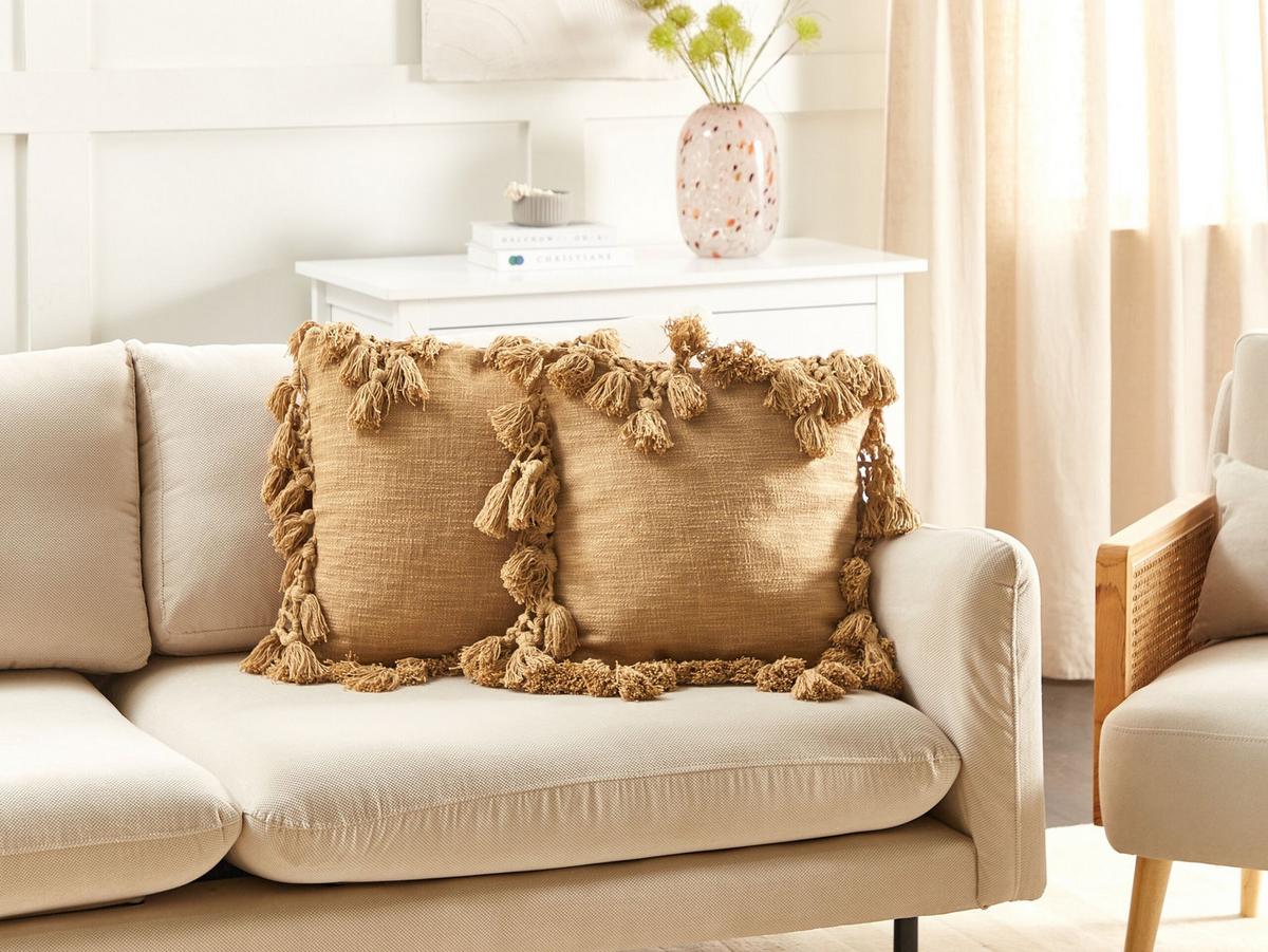 DEKOKISSEN 2er-Set Sandbeige 45/45 cm Olearia - Sandfarben, Naturmaterialien (45/45cm) - Beliani