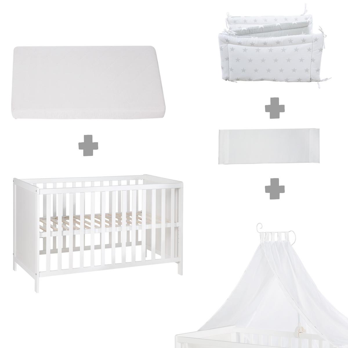 BABYBETT mit Matratze 60 x 120 cm - Weiß, Holzwerkstoff (60/120cm) - Roba