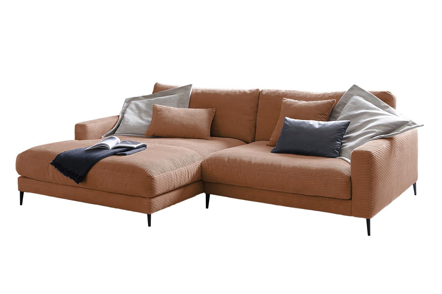 ECKSOFA CARA Braun Cord - Schwarz/Braun, Textil/Metall (272/190cm) - KAWOLA