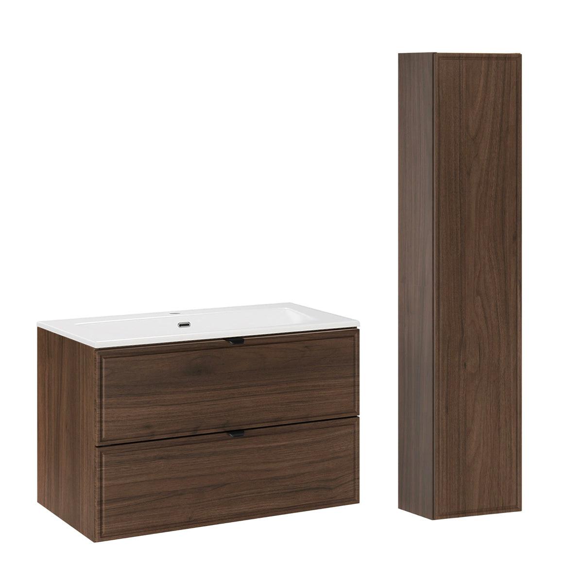 BADMÖBEL 81cm Elias 2er-Set Dunkles Holz - Braun, Holzwerkstoff (81/50/46cm) - Petits-meubles