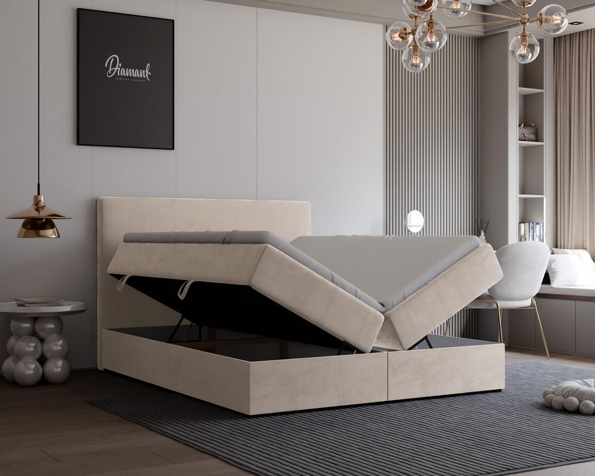BOXBETT GIULIA 180/200 cm mit Matratze und Topper, Hellbeige - Beige, Textil (180/200cm) - Idohome