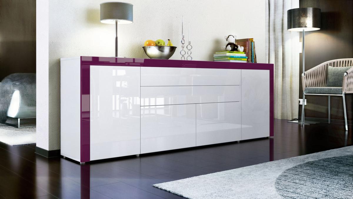 SIDEBOARD La Paz Weiß Hochglanz / Brombeer Hochglanz - Rot, Holzwerkstoff (200/72/35cm) - Vladon