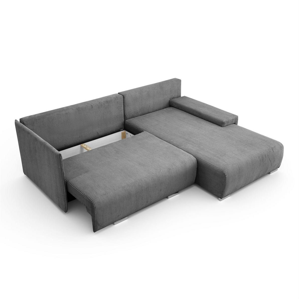 ECKSOFA LAVIO L mit Schlaffunktion und Bettzeugkasten Rechte - Grau, Textil (246/188cm) - Lookway