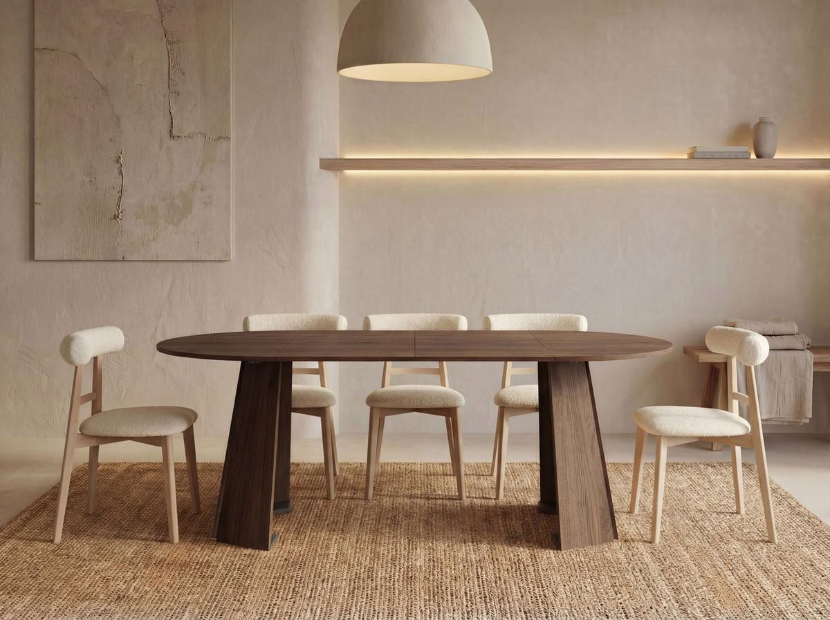 ESSTISCH Lunda rund ausziehbar verlängerbar, Wallnuss Dunkelbraun 100-180/100/76 cm - Walnussfarben/Schwarz, Holzwerkstoff (100/180/76cm) - WFL GROUP