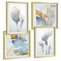 BILDER SET 4er Set - 50x50 cm & 40x60 cm Goldrahmen - Blaue Blumen im Hintergrund - Goldfarben, Kunststoff (50/50cm) - TULUP