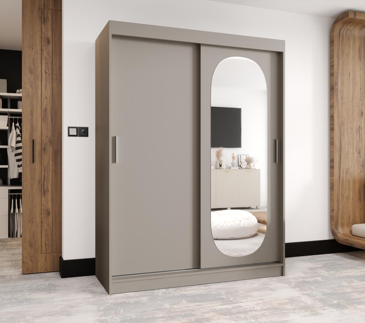 SCHIEBETÜRENSCHRANK mit Spiegel ROYAL 200/150/62 2-türig - Kaschmir/Silberfarben, Holz (150/62/150cm) - MÖBEL KRYSPOL