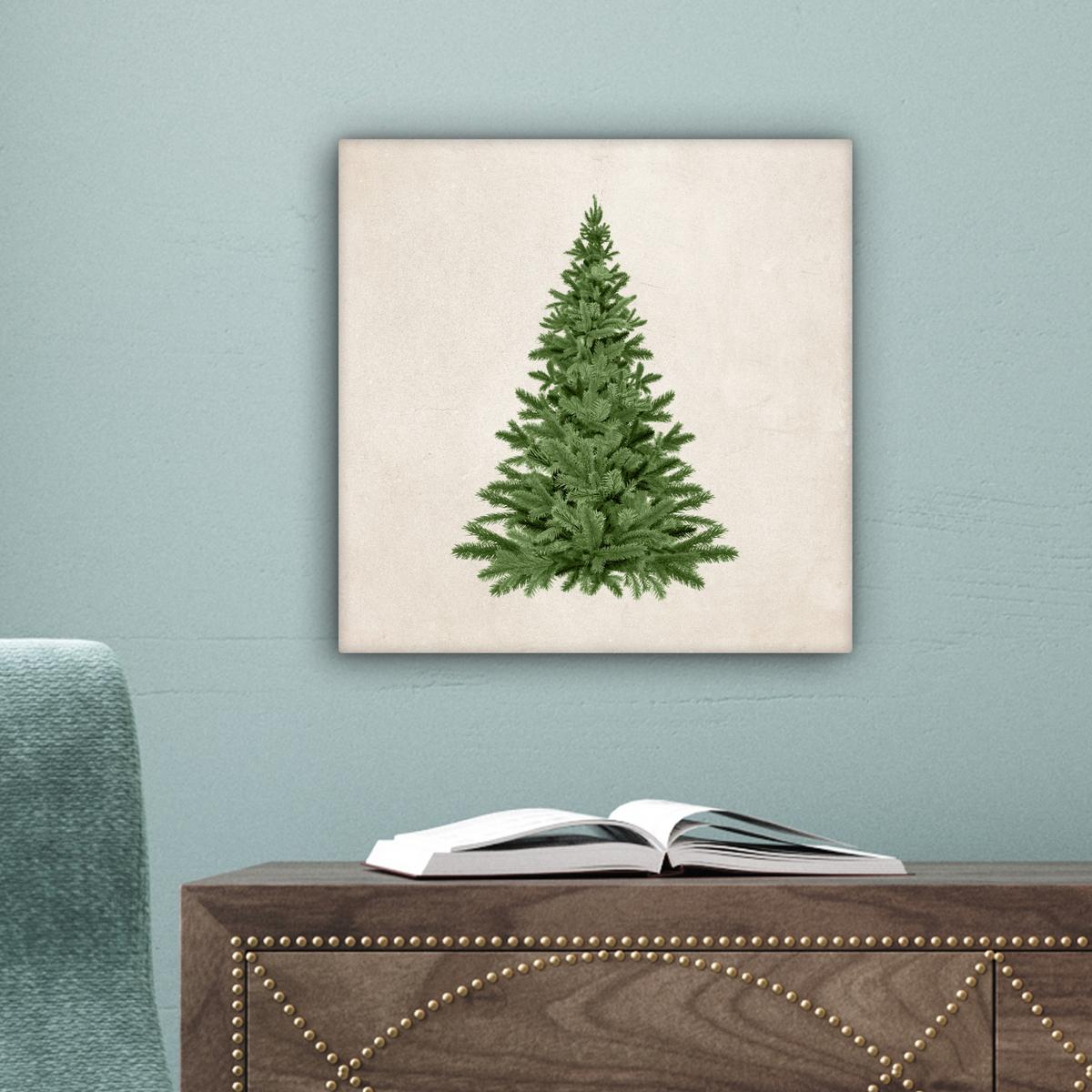 LEINWANDBILD Weihnachtsbaum - Grün - Weihnachten - Feiertage Deko Wohnzimmer 20x20 cm - Olivgrün, Textil (20/20cm) - MuchoWow