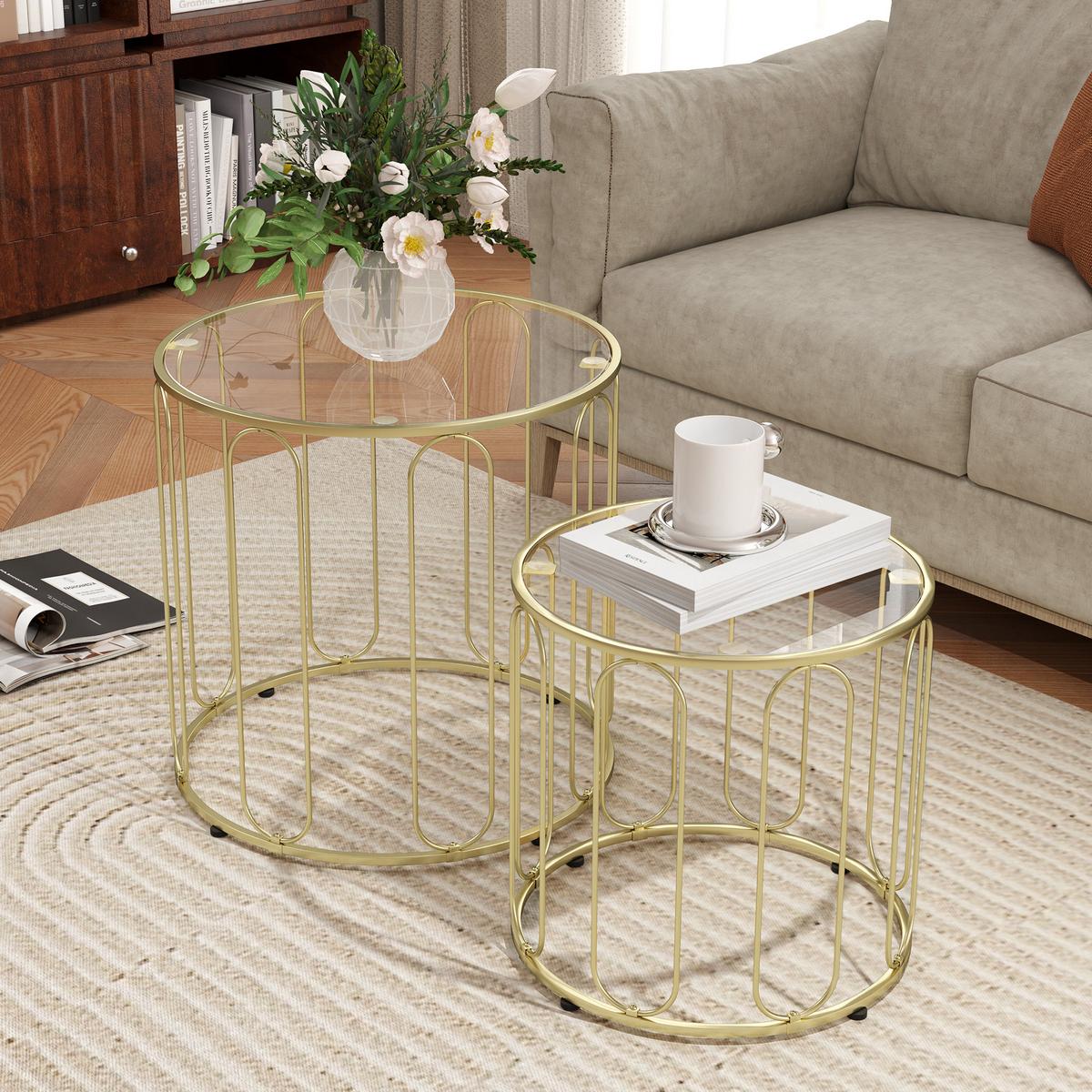 COUCHTISCH-SET 2er Set Metall Glas Gold - Goldfarben, Metall (50/50/50cm) - HOMCOM
