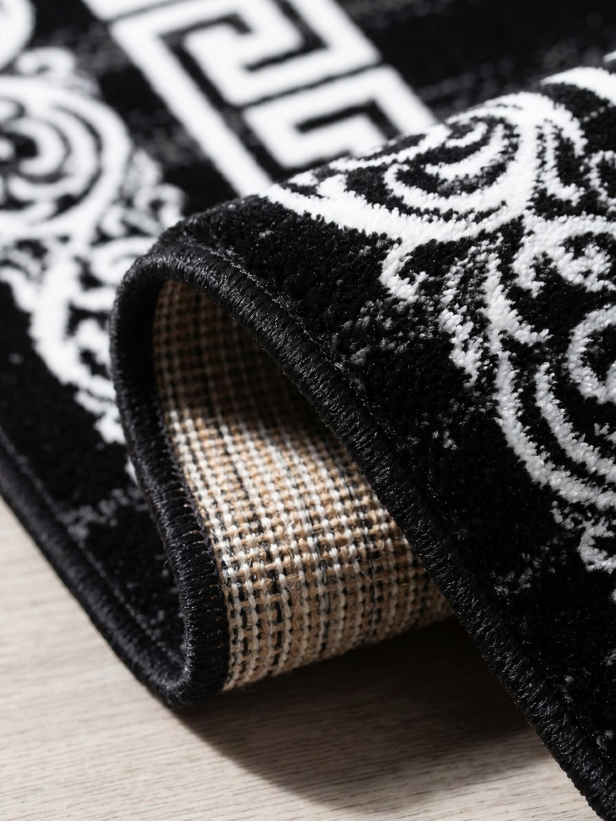 TEPPICH Kurzflor ASPEN in Schwarz, mit Mäander-Muster, 80 x 300 cm - Schwarz, Textil (80/300cm) - KADIMA DESIGN