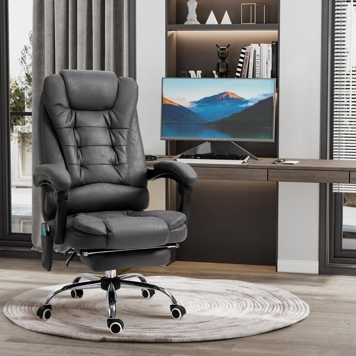 CHEFSESSEL mit Massagefunktion, Ergonomisch Schreibtischstuhl mit Liegefunktion - Blau/Silberfarben, Kunststoff/Textil (70/119/65cm) - Vinsetto
